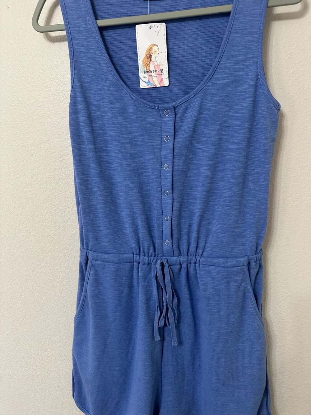 NWT PRETTYGARDEN Women Size M Romper Blue 1/4 Snap Up Crew Neck - Picture 3 of 13